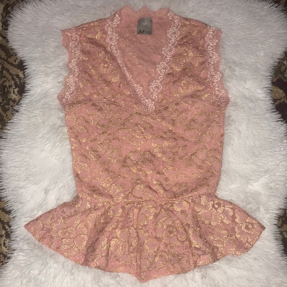 Gold and Pink Lace Peplum Top